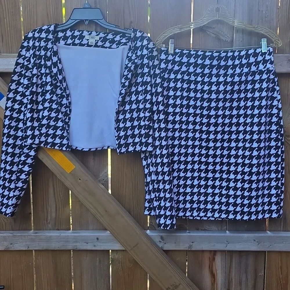 Cato Monochrome Houndstooth Patterned Skirt Set